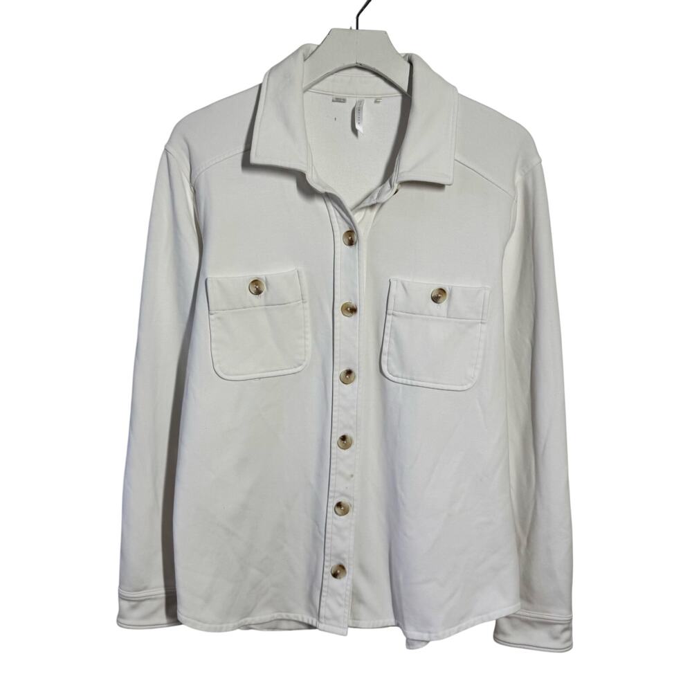Travis Matthews Cloud Fleece Button Up Shacket Women L White‎ Minimal Casual